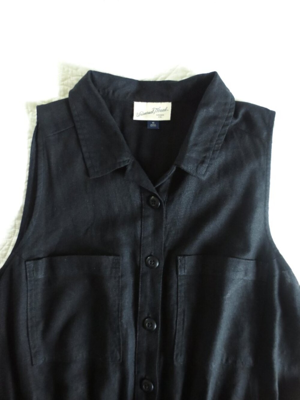 Plus Size Linen Blend Black Wide-leg Cropped Jumpsuit - Picture 6 of 11